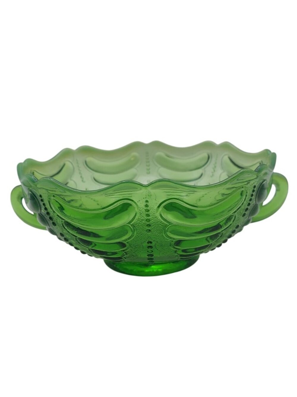 Jefferson Glass Two Handled Bowl 6.5" Green Opalescent Abalone EAPG Antique 1903